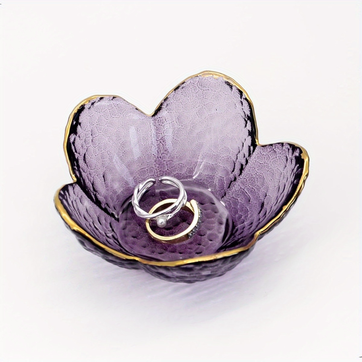 Tyqour Flower Ring Dish - Purple & Gold Glass Jewelry Tray For Rings, Earrings & Trinkets - View #6