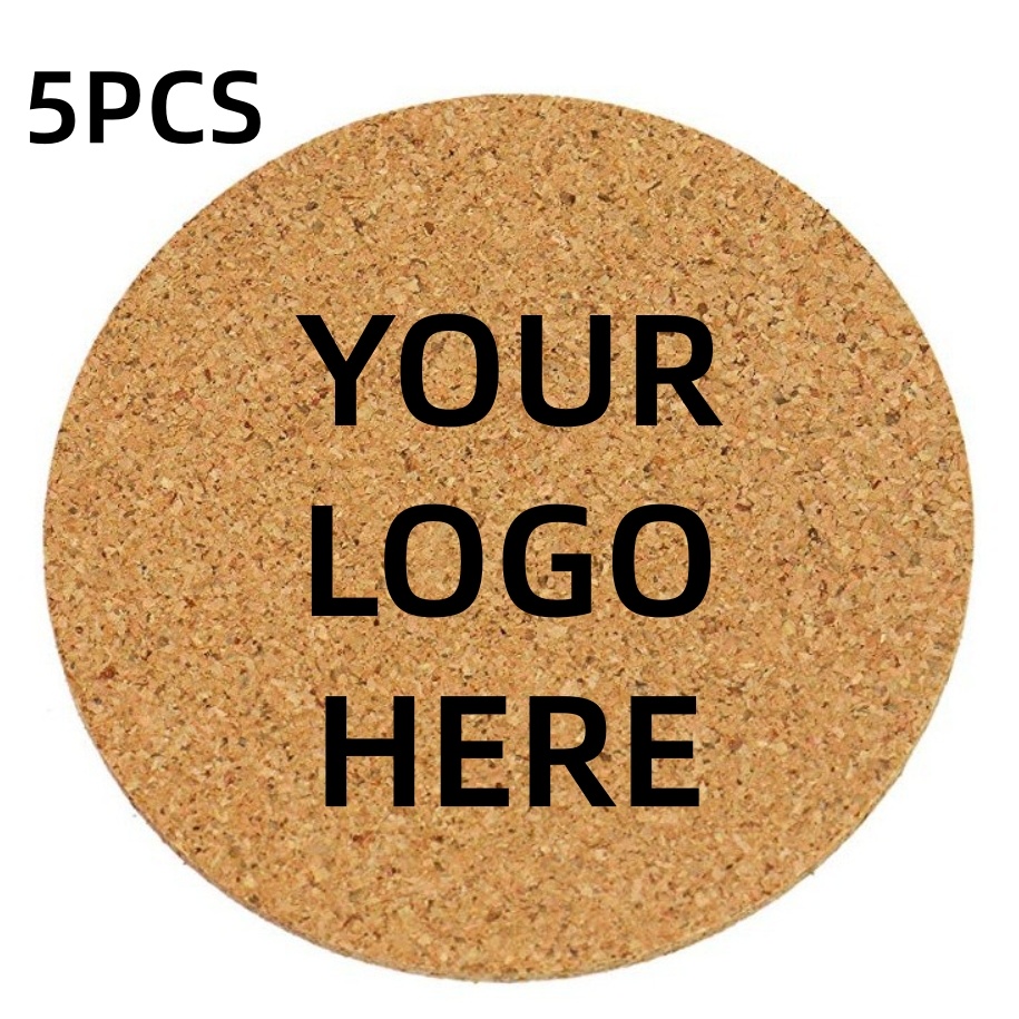 TEMU [customizable] Custom Logo Round Cork Coasters, Printable Personalized Pattern Wooden Heat Pads, Wedding Party Table Decoration Gift
