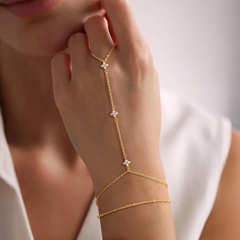 2pcs Stackable Golden Finger Ring Bracelet Set