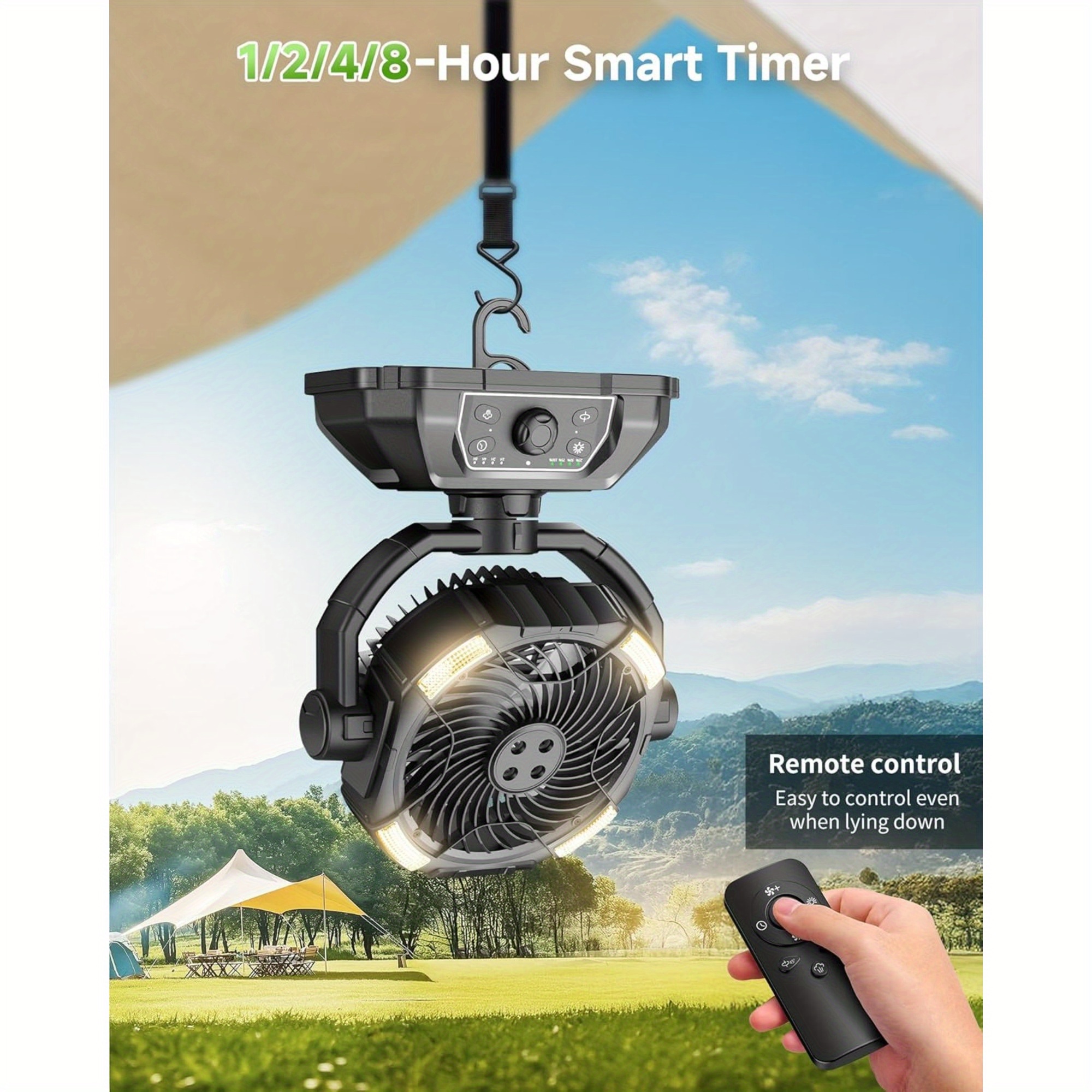 Table Fans Tripod, 20000mAh Rechargeable Battery Operated Portable Tent Fan Led Lantern Remote Control Hook 270 Pivot Stepless Speed Ideal Camping Pic