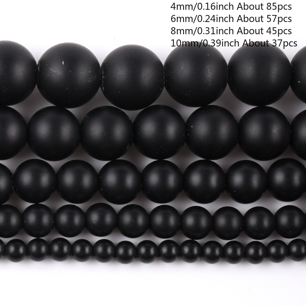 TEMU Cuentas redondas de de negra pulida y mate, para la fabricación de joyería de pulseras, collares, aretes, colgantes y llaveros; ideal para ,
