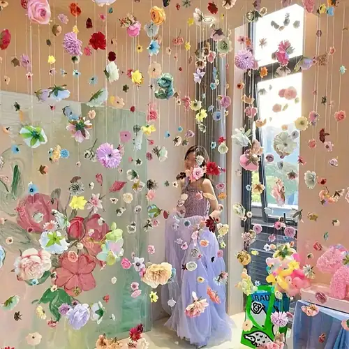 100 Stück Künstliche Blumen DIY Girlande Wasserfall, Inklusive 2 Transparente Seile - Rosa, Weiß, Lila, Grüne Pflanzengirlande * für Hochzeiten, Partys, Wohnkultur
