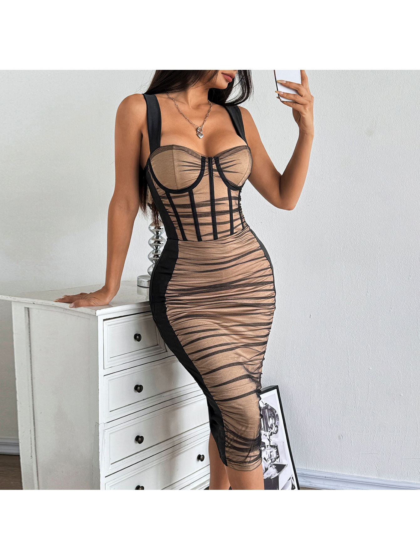 white christmas dresses Understatement | Sequin Mesh Slip Dress main image 1