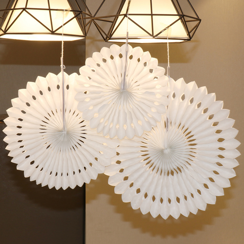 Image of Set Of 3 White Cut-out Paper Fans – Stylish Decorations For Parties, Weddings, – Ideal For Hanging, Wall, And Ceiling Displays