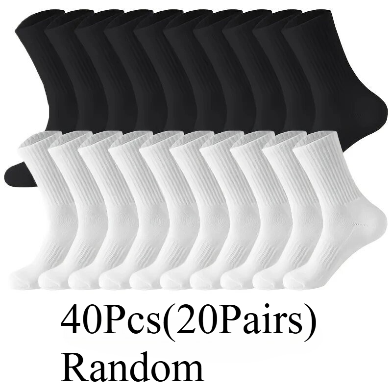 E-shop 20 Stück (10 Paar)/40 Stück (20 Paar) zufällige Farben schwarz-weiße Socken für Herren, Paare, Sportsocken, Freizeitsocken für Frühling Herbst,
