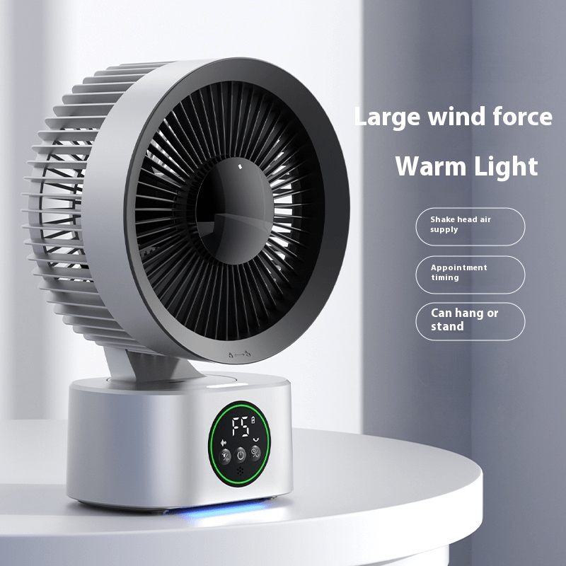 Modern Desk Fan with USB Type-C Power Supply - Large Wind Force, Warm Light, 5 Speed Adjustable, Shake-Head Air Supply, Timer Function, Hangable or Standable, Easy-to-Clean Mesh Design, Stand Fan | Modern Desk Fan | Adjustable Fan Speed, Desk Fan