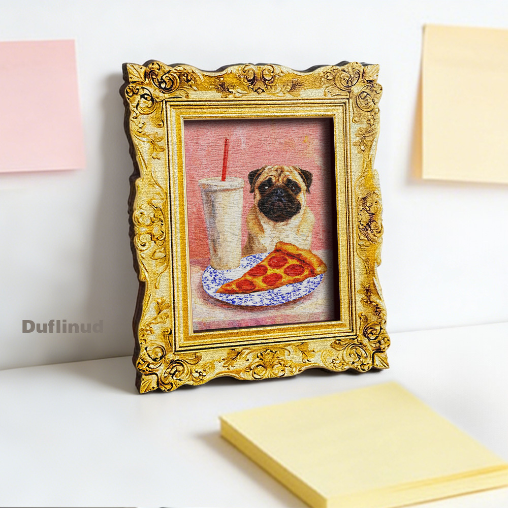 TEMU 1pc Duflinud Adorable Pug Magnet Suitable, Wood Fridge Magnets With Back Base, Miniature Pug Dog Decor For Refrigerator Door, Artificial Wood