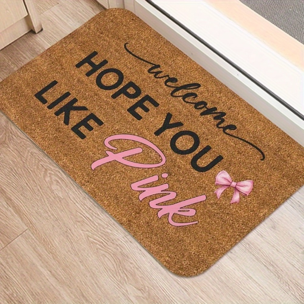 

1pc Pink Welcome Doormat - Non-slip, Stain Resistant, Hand Washable Entrance Mat With Rubber Backing For Bathroom And Living Room Decor, Bathroom Mat