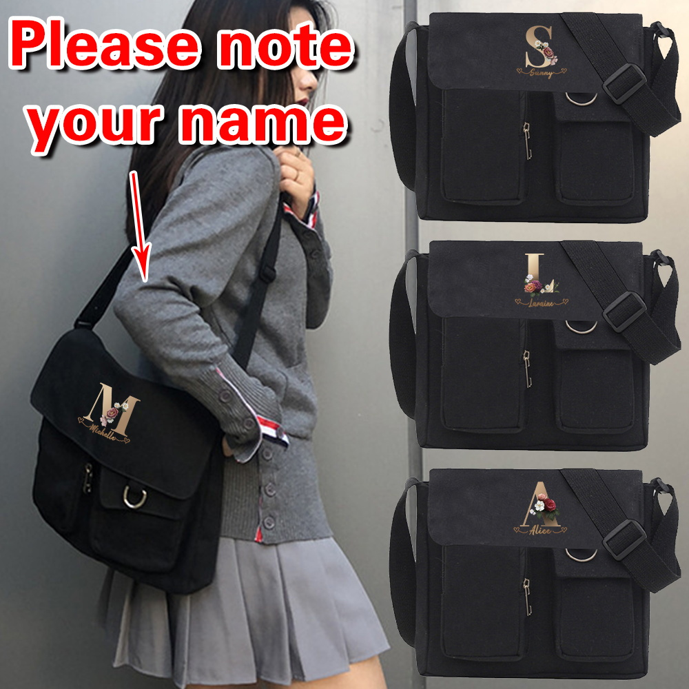 

Personalized Canvas Messenger Bag For Women, Custom Initial Letter Design, Large Capacity Shoulder Handbag With Multiple Pockets, Casual Crossbody Travel Bag