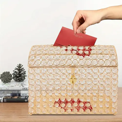 elegant wedding card box with heart lock key large capacity glass gift display for weddings engagements and special occasions wedding decorations