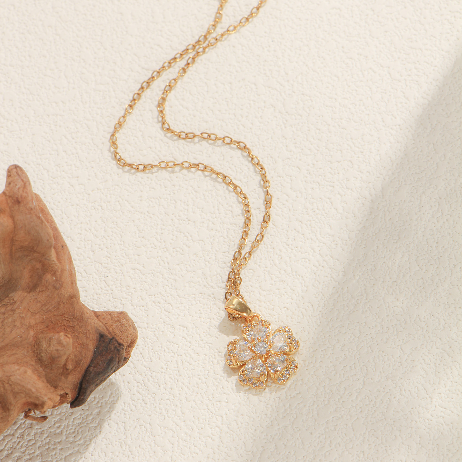 Women's 5-Petal Small Flower Full Pave Zirconia Clavicle Chain