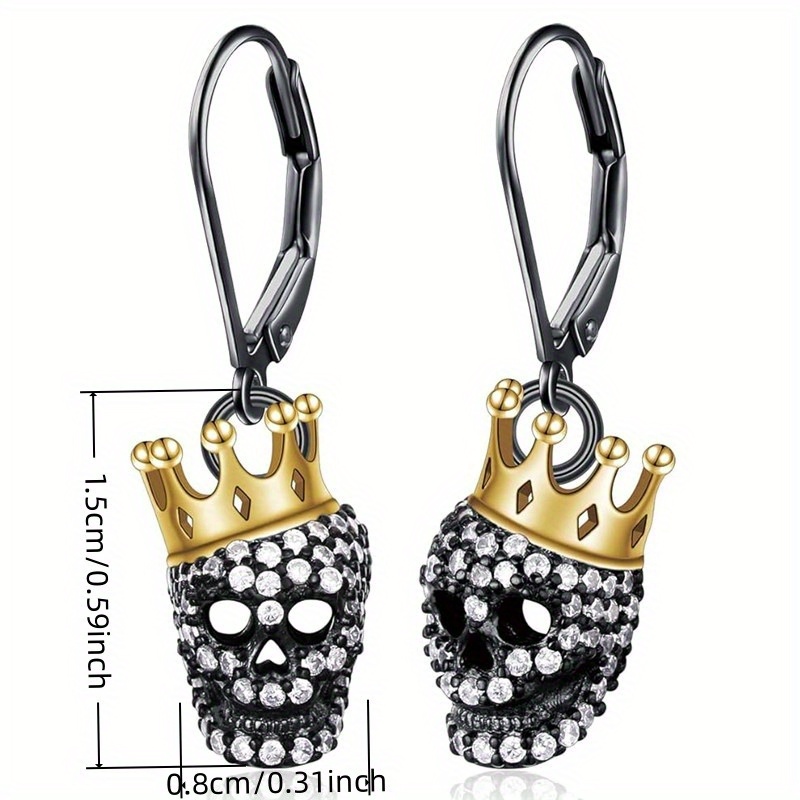 Gothic Punk Black Skull Pendant Earrings Set