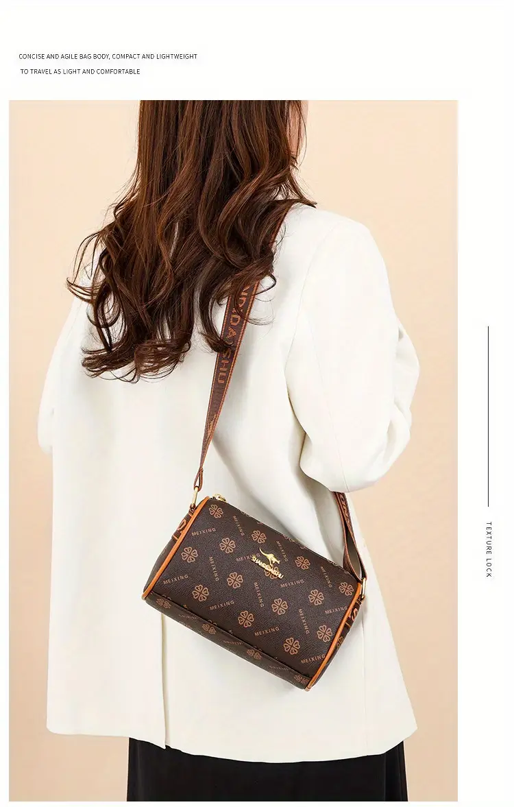 stylish dark brown floral print crossbody bag for women large capacity vintage inspired shoulder handbag with zip closure casual and commuting commuting handbag stylish womens accessory bag details 22