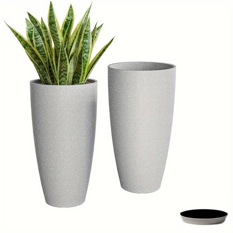 Tradineur Vaso Rotondo In Plastica Per Piante: 2 Pezzi, Bianco, Con Fori Di Drenaggio, 50 Cm - Per Interni Ed Esterni