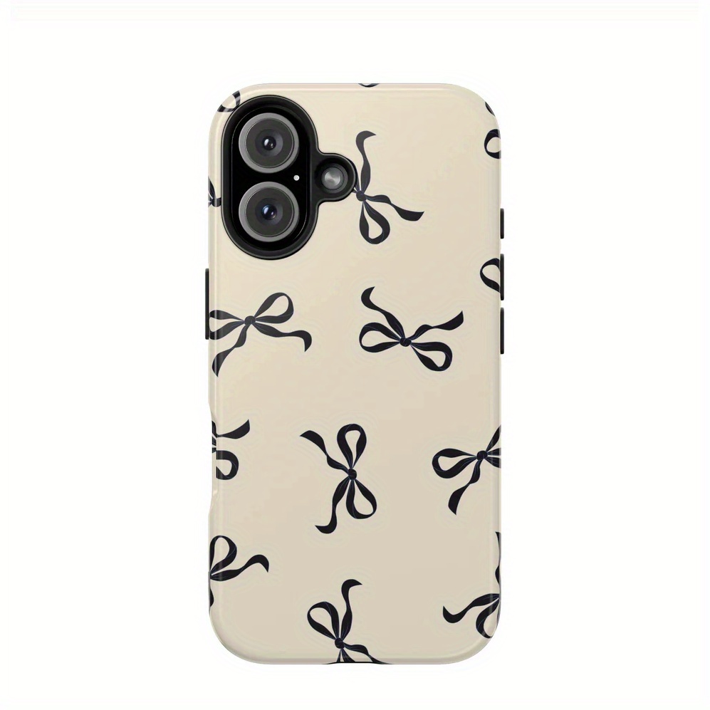 TEMU Phone Case: Simple And Stylish Bow Pattern Phone Case For Iphone 16 Pro Max, 15 Pro, 13, 11, 12, Xs, 8 Plus, 7 - Glossy 2-in-1 Case