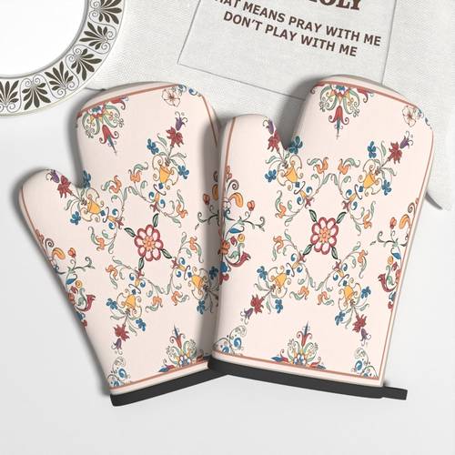 item picture 2pcs 10 6 6 7 inch heat resistant kitchen oven gloves with spring colors and vines cooking home oven baking bbq grilling barbecue microwave great holiday gifts for friends housewarming gifts kitchen decoration an