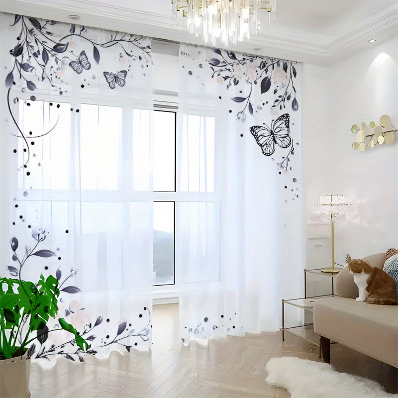 TEMU 2pcs Transparent Window Screens With - Filter Sheers Suitable For Bedroom, Living Room, Kitchen, Balcony - Machine Washable Chiffon Panels