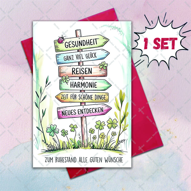 TEMU 1 Set Of Meaningful German Retirement Greeting Cards With Envelopes, 12cm X 18cm, Suitable For Parents, Neighbors, Grandparents, Colleagues,