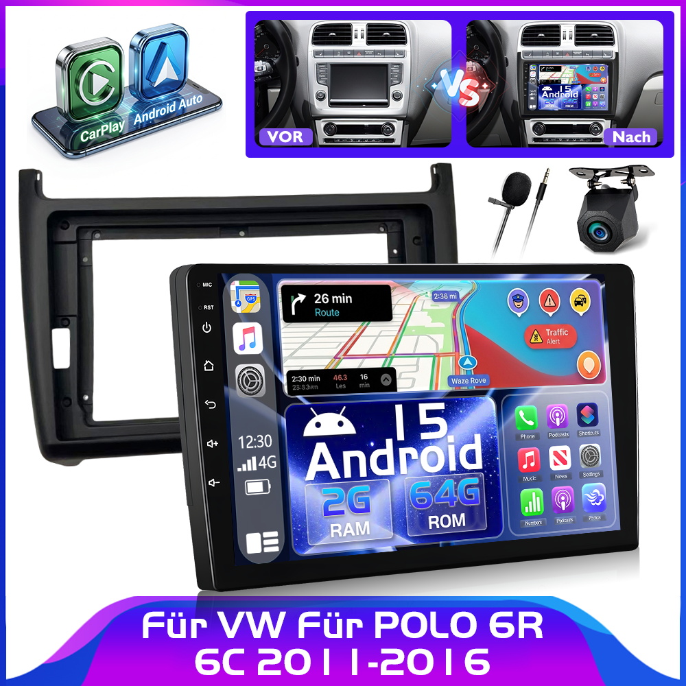 Image of 2gb+64gb 15 Car Radio For Vw For 6r 6c 2011-2016 With & Inch Touchscreen Car Stereo With / Wireless/ Eq/ Fm/ Rds/ Wifi/ Swc With Ahd Camera & Mic (optional)