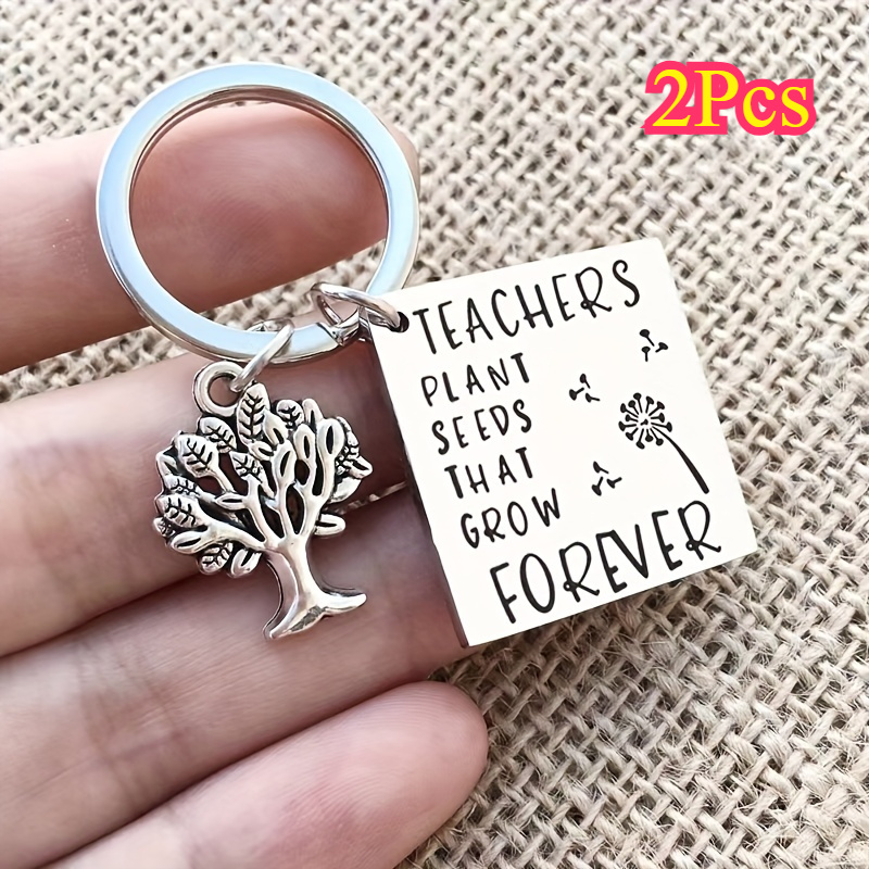 TEMU 2pcs Unique Tree Of Life Stainless Steel Keychain - Key Ring With Charm - Perfect Teacher's Day Gift, Long-, And Meaningful Accessory For Educators