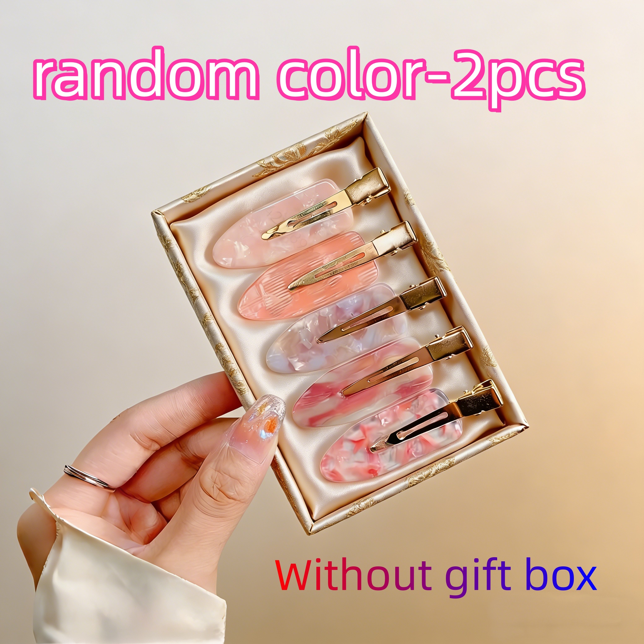 E-shop 5 Stile werden zufällig versendet / 2 Stück Kirschblütenrosa Acetat Nahtlose Haarspange Acryl Dart Clip Pony Fransen Haarklammer Süße Haarspange