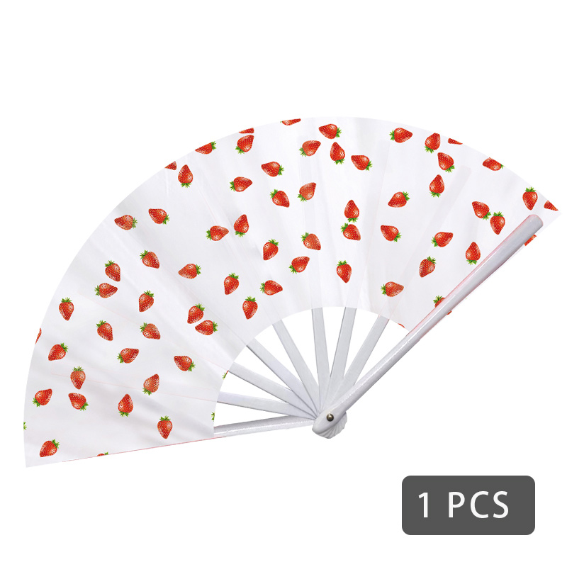 22cm Strawberry Print Folding Fan | Cute Fruit Print | Personal Cooling And Party Bulk Decorative Fan