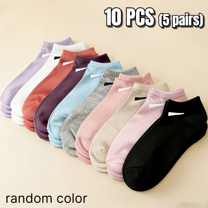TEMU 10pcs (5 Pairs) Women's Elegant Short Random Color Socks - Breathable Ankle Socks For Spring/summer Casual Daily Wear, Soft Tones Suitable For