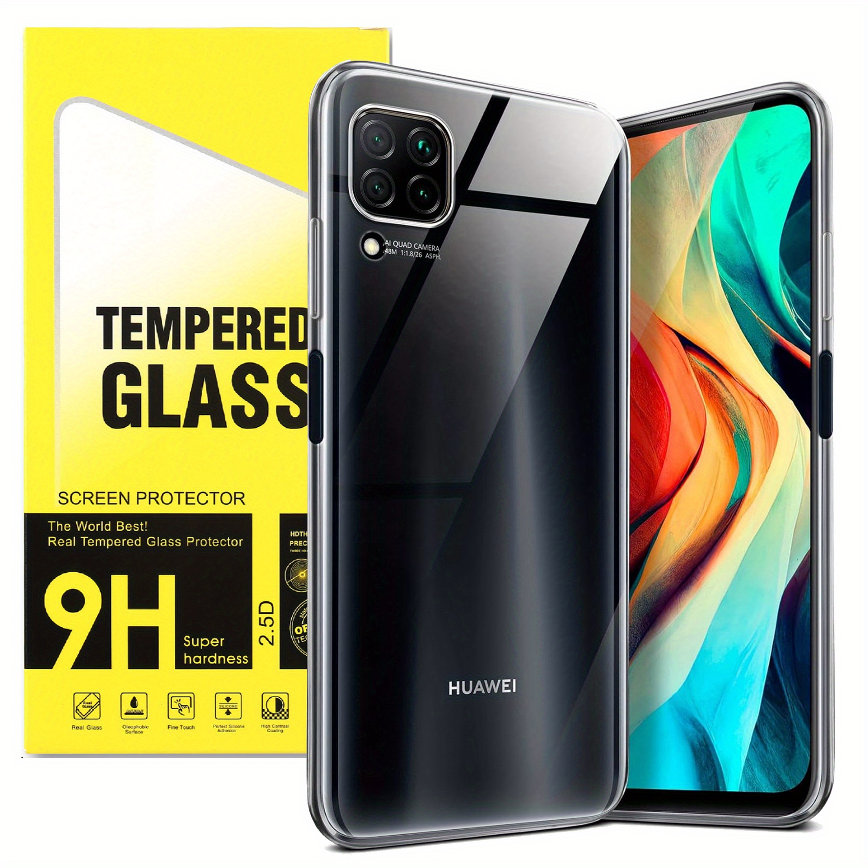 TEMU Phone Case - Slim Transparent Protective Cover For Huawei P40 Lite, Including 2 Tempered Glass Screen Protectors