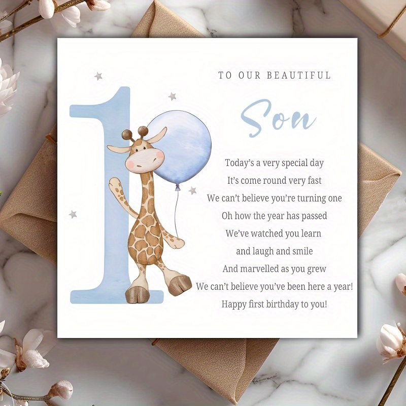 TEMU Funny 1st Birthday Square Card For Son, 1pc, Perfect For Birthday Congratulations, Christmas, Thanksgiving, Halloween, Best Son, Ideal Gift For