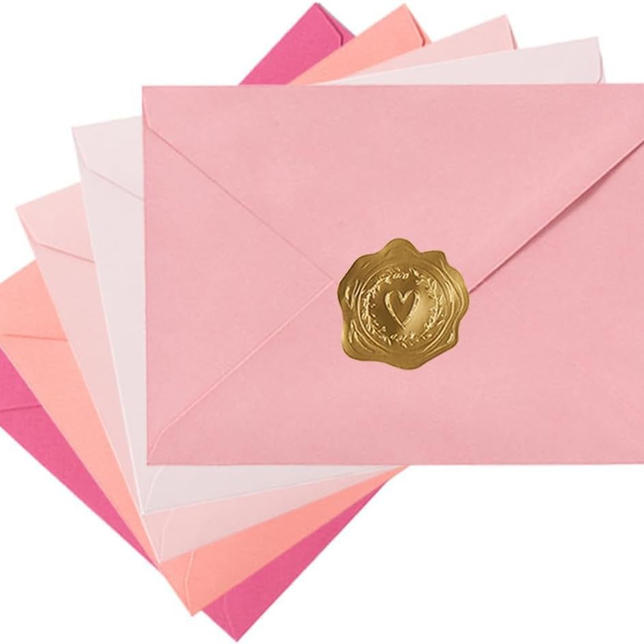 TEMU 50pcs Including 25 A7 Colored Envelopes + 25 Stickers, Wedding Party Invitation Folding Thank You Cards With Heart Stickers For Sealing