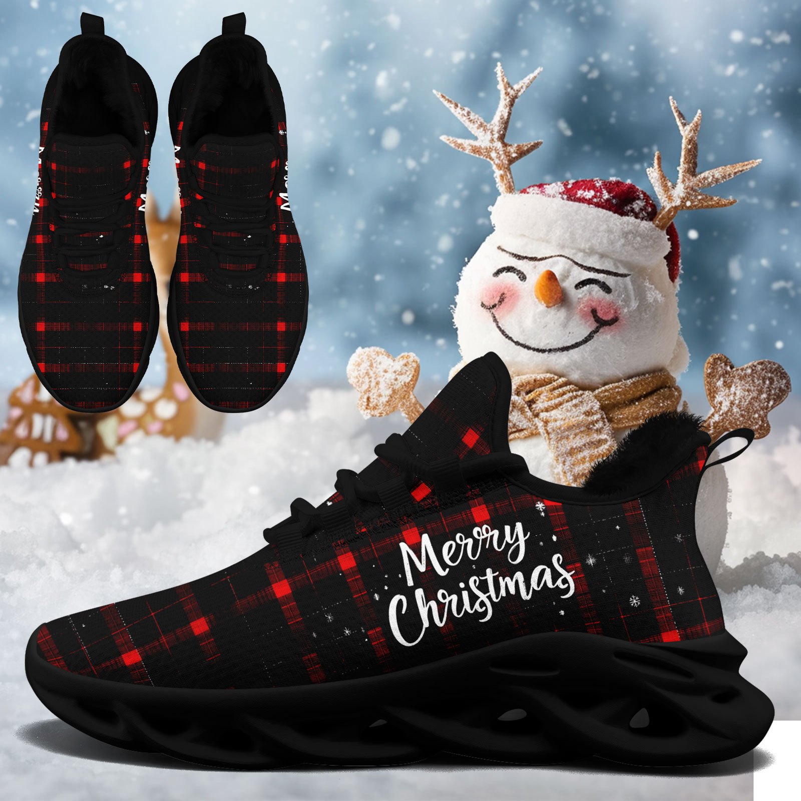 Men's Winter Warm Sneakers with Chunky Sole, Plaid Print