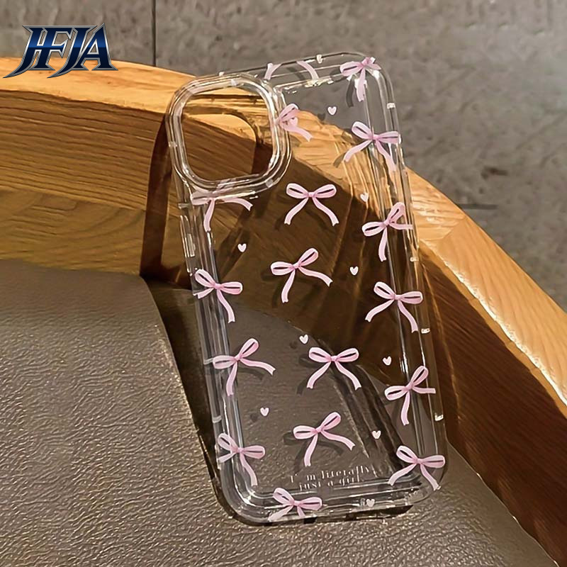 TEMU Phone Case: Transparent Pink Heart And Bowknot Pattern Drop-proof Full-coverage Precise Protection Phone Case. Suitable For Iphone