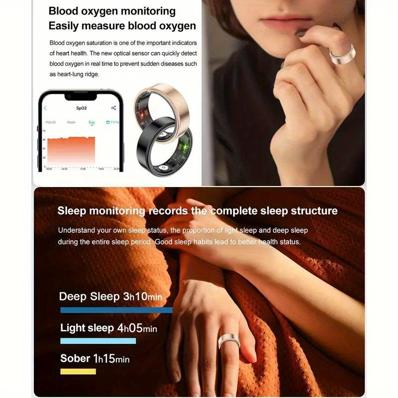 Smart ring, fitness tracker, health tracker with step count, distance, calories, sleep tracking, exercise monitoring, IP68, unisex, great gift recommendation
