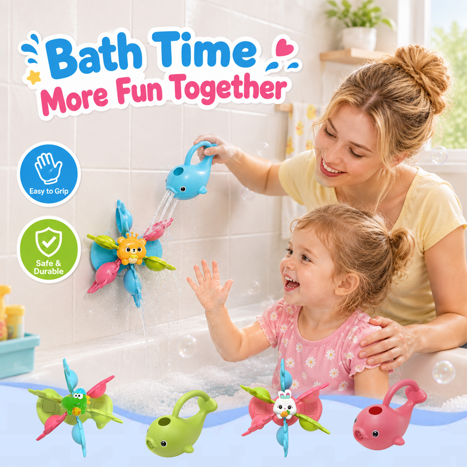 Youth Interactive Suction Cup Bath Toy Set with Windmill