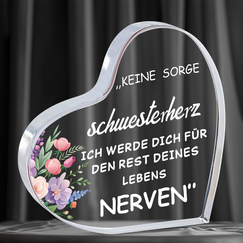TEMU 2d Flat, 3.94x3.94 Inch, 1pc German Christmas Acrylic Heart-shaped Souvenir, Birthday Gift For Sister, Gift For Her Sister, Room Office Desktop