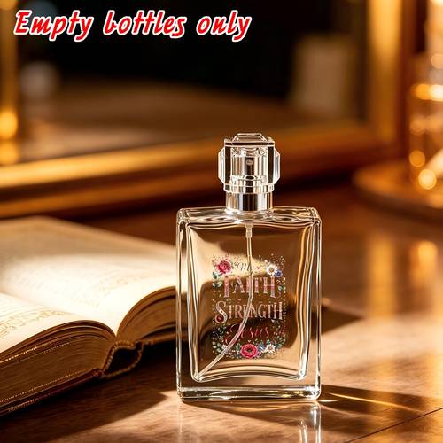 faith strength floral empty glass perfume bottle vintage christian refillable square spray atomizer for travel inspirational gift for women