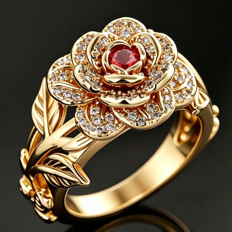TEMU Bague JOYHERS pour femme à plaquée Bling Bling avec incrustation de synthétique rouge - Élégante, convient pour / anniversaires d', cadeau de