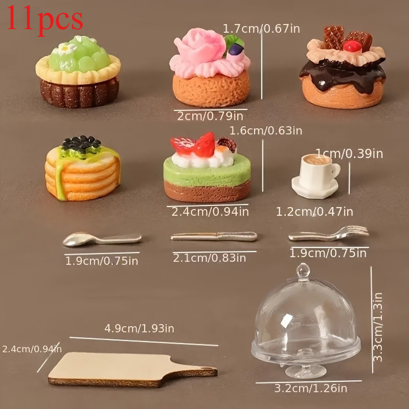 TEMU 11pcs Resin 1/ 12 Scale Miniature Dollhouse Set With Tableware And