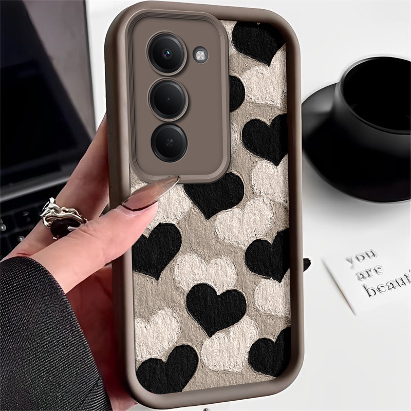 TEMU Funda para Teléfono - Funda Negra y Blanca con Corazones para Redmi 15 5G, Carcasa Protectora Antigolpes Suave de TPU para la Parte Trasera