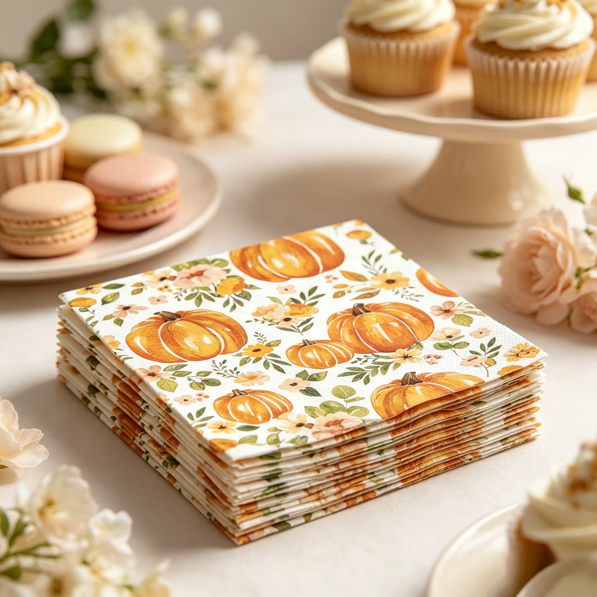 TEMU 24pcs Double-layer Watercolor Pumpkin Disposable Napkins, Autumn Maple Leaf Floral Decorative Napkins, Suitable For Thanksgiving, Festival,