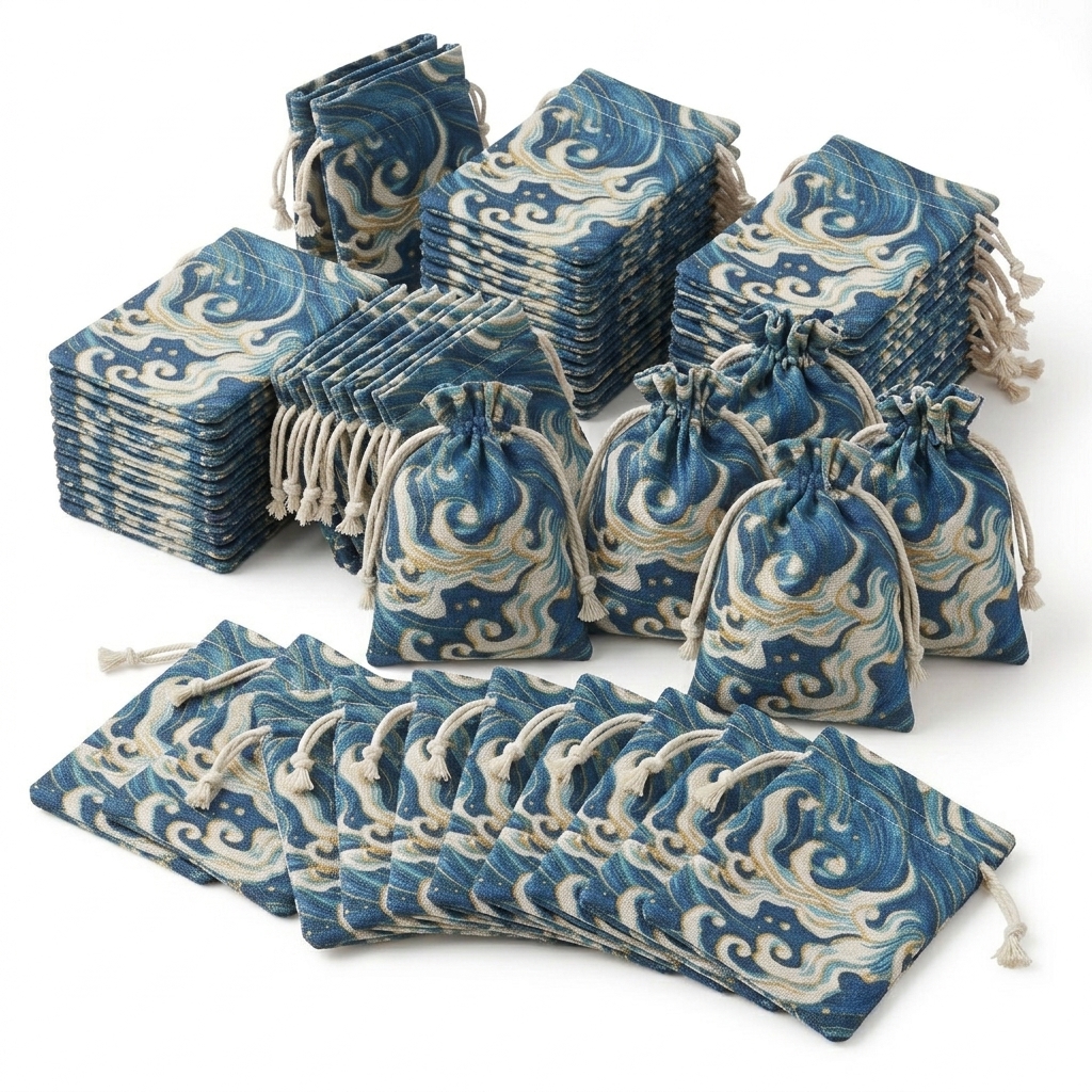 TEMU Regalo /Lui Set di 48 sacchetti in lino con coulisse e motivo ondulato , sacchetti regalo in tessuto a tema , simpatici piccoli sacchetti
