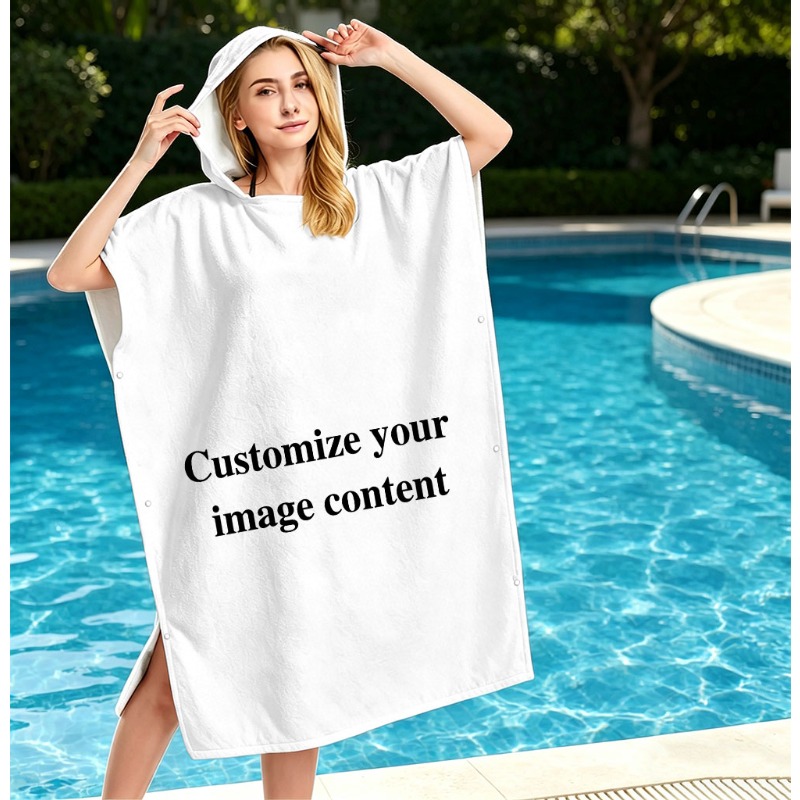 TEMU Custom 1pc Customizable Your Picture Photo Hooded Towel Wrap Cape, Beach Cape, With Hood Design, Suitable For Beach Or Swimming Use, For