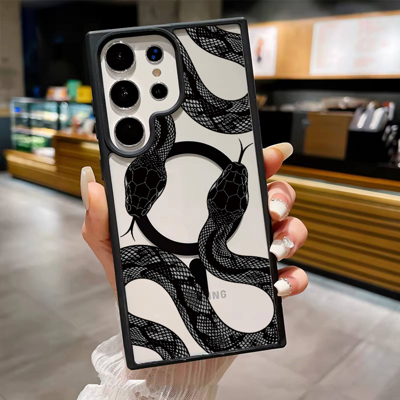 TEMU Phone Case: And Trendy Men's Black Snake Phone Case Suitable For Galaxy S26/s25ultra/s25fe/s25edge/s24plus/s23+/s22 Series Magnetic Protective