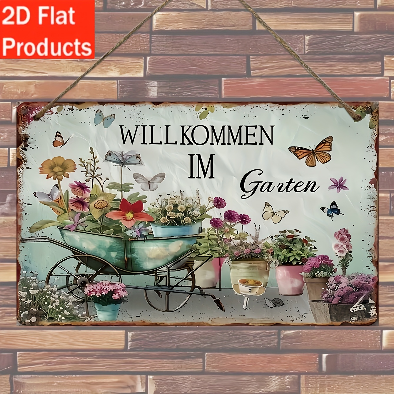 plaque décorative plate 2d - panneau 1 pièce vintage   dans   en bois - thème de jardin   avec papillons et fleurs, parfait  , le  ,  , la décoration de ferme, cadeau idéal, plat 2d
