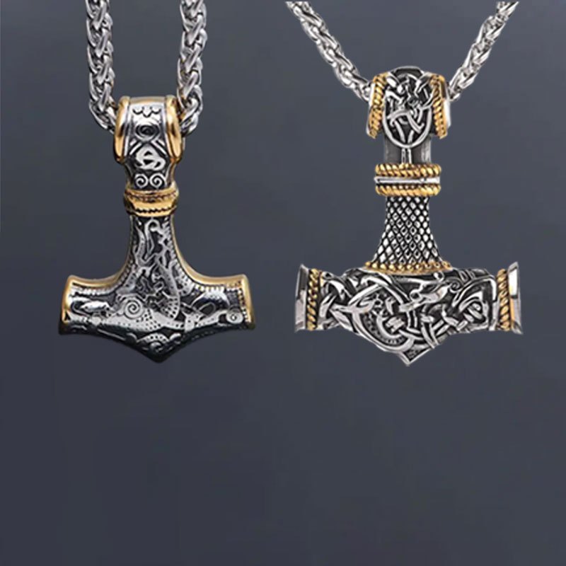 E-shop 2-teiliges Retro-nordisches Halsketten-Set, Anhänger-Halskette für Herren, modisches trendiges gutaussehendes Gothic-Halsketten-Set für Damen,