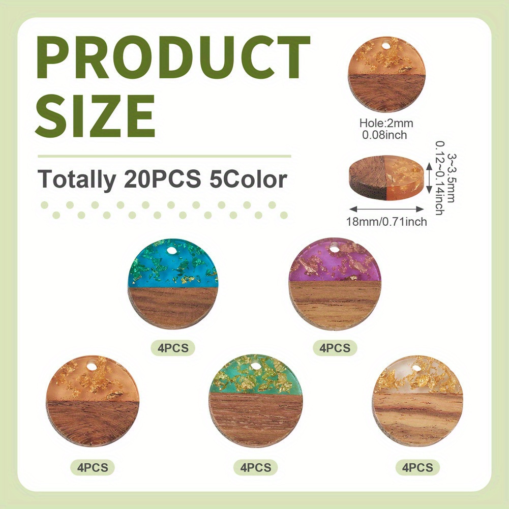 20pcs Mixed Color Resin & Walnut Wood Pendants for DIY Jewelry
