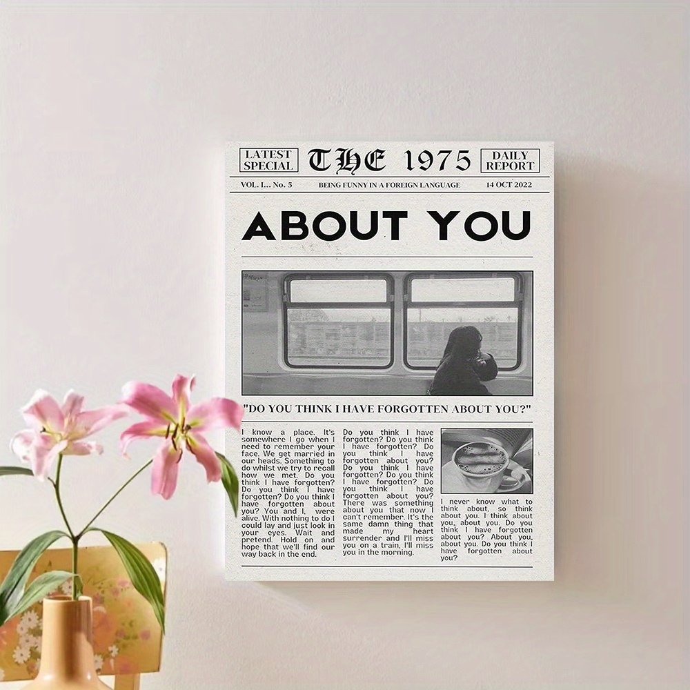 1개 1975년 너에 대해 캔버스 아트 프린트 - 힐리 뮤직 영감, 흑백 가사 포스터, 액자 미포함 12x16인치 벽 장식, 침실, 거실, 주방, 욕실, 사무실, 카페, 거실 장식|노스탤지어 장식|창문 장면 프린트, 음악실 장식