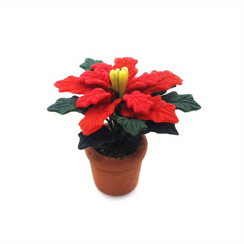 1 12 scale miniature ceramic flower pot red poinsettia green - Temu