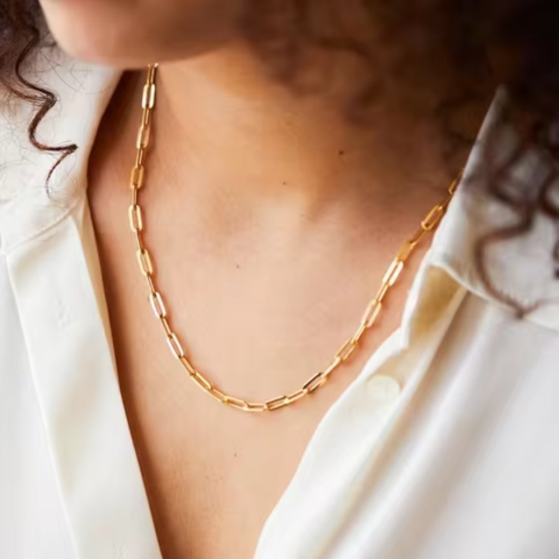 Unisex Stainless Steel Paperclip Chain Necklace, Basic Accessory