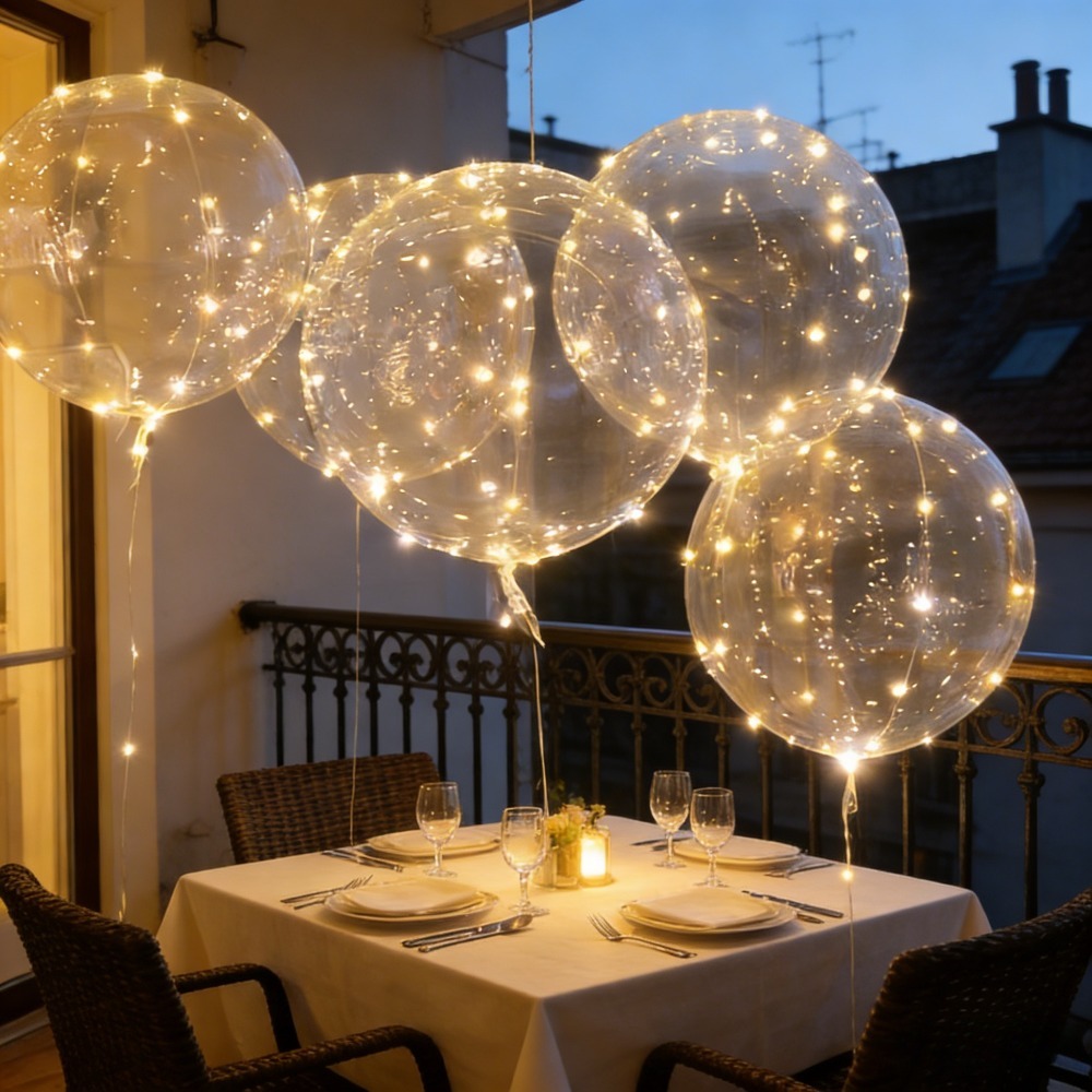 10er-set (5 ballons + 5 lichterketten) bobo-ballons mit led-lichtern, transparent leuchtend im dunkeln, 20-zoll transparente bobo-ballons,   für partys, hochzeiten, weihnachten outdoor-dekorationen